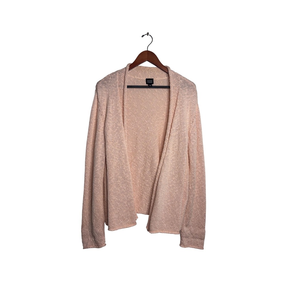 Eileen Fisher Womens XL Peach Pink 100% Cotton Slub Knit Open Front Cardigan